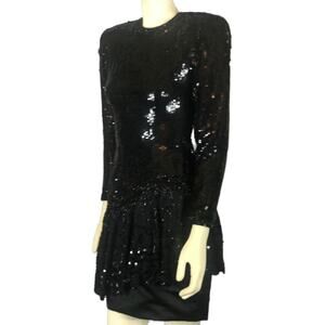 Vintage Sexy black Sequence and beaded long sleeved dress size 6
